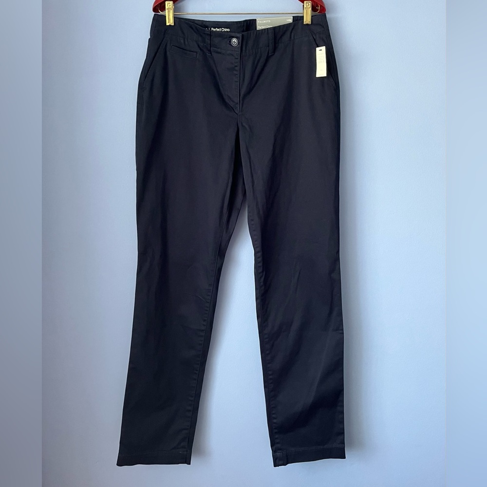 Talbots Perfect Chino Straight Leg Pants Size 10 Long Navy Blue